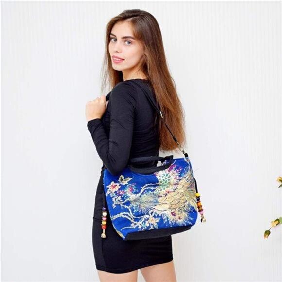 Canavas Shoulder Handbags for Women,Ladies Ethnic Travel Bohemian Bags Tote - Picture 6 of 7